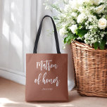 Matron of Honor Terracotta Brown Wedding Tote Bag<br><div class="desc">Matron of Honor Tote Bag in Terracotta Brown for Wedding,  Bridal Party,  Bridal Shower,  Bachelorette Party. Check out more products with this design in the collection below.</div>
