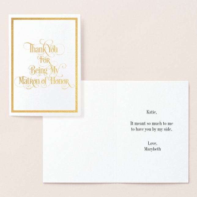 Matron Of Honor Thank You Gold Foil Card (Display)