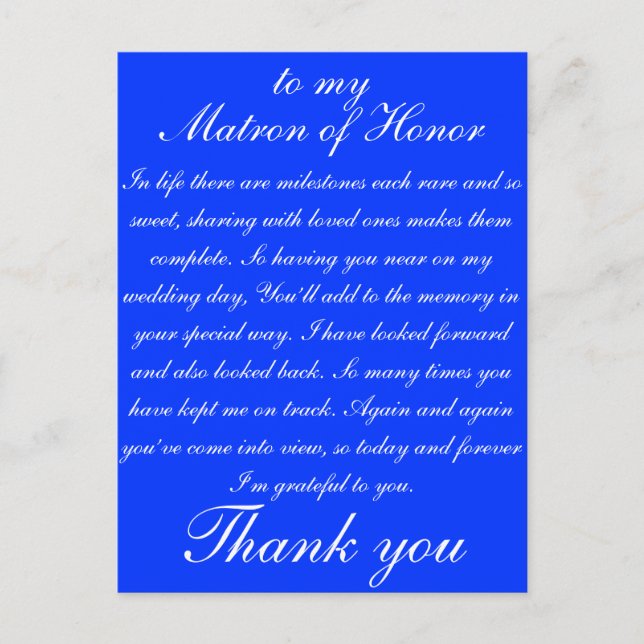 Matron of Honor Thank you Postcard (Front)