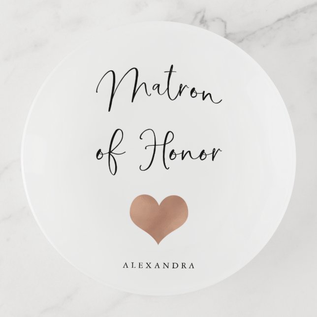 Matron of Honor | Trendy Script and Heart Trinket Tray (Front)
