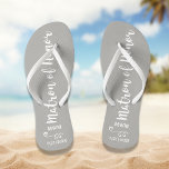 Matron of Honor Wedding Favor Name Monogram Gray Flip Flops<br><div class="desc">Surprise your Matron of Honor with these fun flip flops - personalize with her name or monogram and wedding date. The background color can be changed to match the wedding colors. Makes a perfect bridal party favor and something she can wear during the wedding or on the dance floor. Modern...</div>