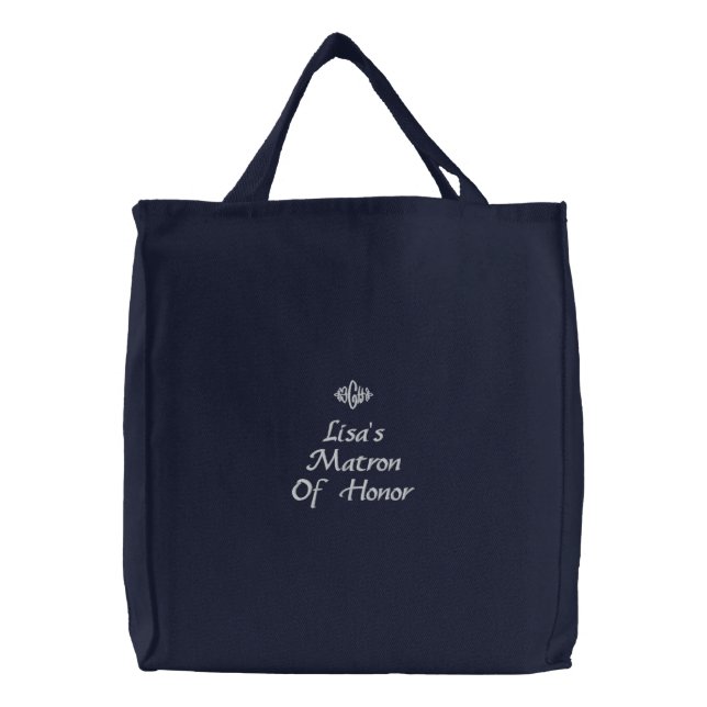 Matron Of Honor Wedding Navy Embroidered Bag (Front)