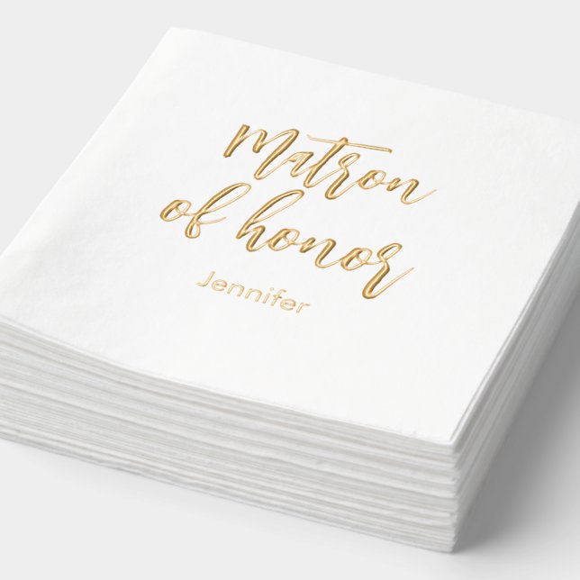 Matron of Honor Yellow White Gold Wedding  Foil Napkins (Detail)
