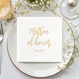 Matron of Honor Yellow White Gold Wedding Foil Napkins