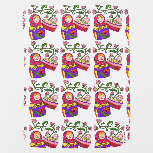 Matroshka Nesting Dolls Baby Ukrainian Folk Art Swaddle Blanket (Front)