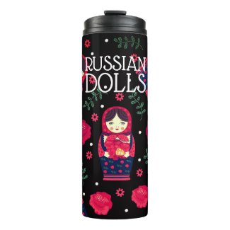 Matryoshka Babushka Russian Dolls Bells Black Red Thermal Tumbler