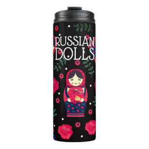 Matryoshka Babushka Russian Dolls Bells Black Red Thermal Tumbler