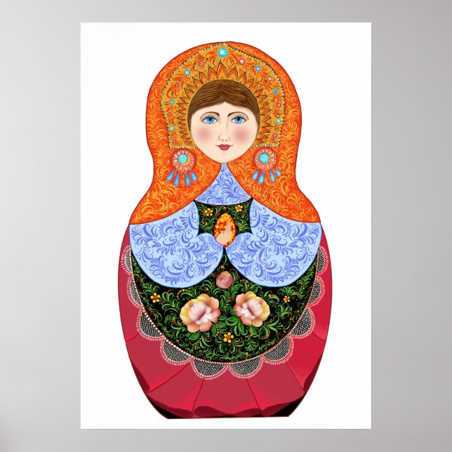 Matryoshka doll in Russian folk art Khokhloma  Poster (Front)