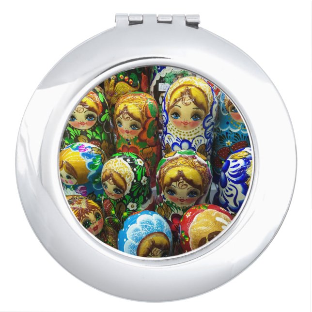 Matryoshka Dolls Souvenir Kiosk Travel Photo Compact Mirror (Front)