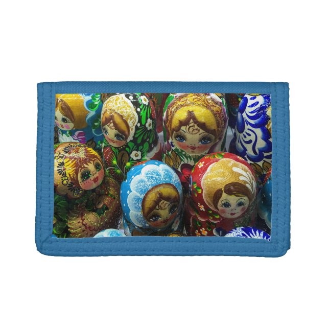 Matryoshka Dolls Souvenir Kiosk Travel Photo Trifold Wallet (Front)