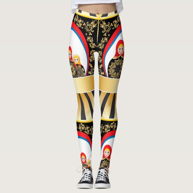 Matryoshka dolls with gold floral leggings (Front)