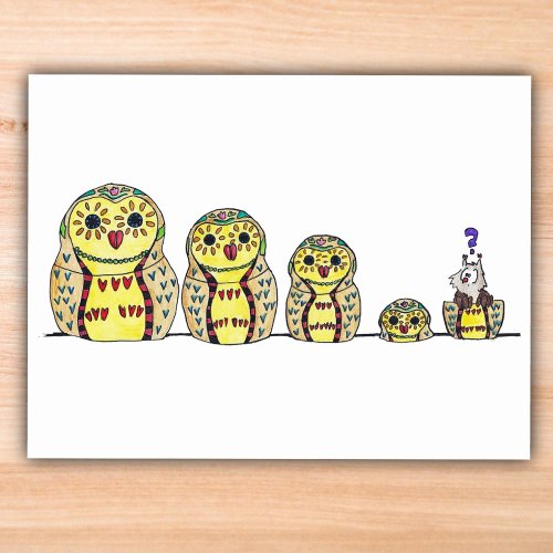 MATRYOSHKA OWL postcard by Nicole Janes