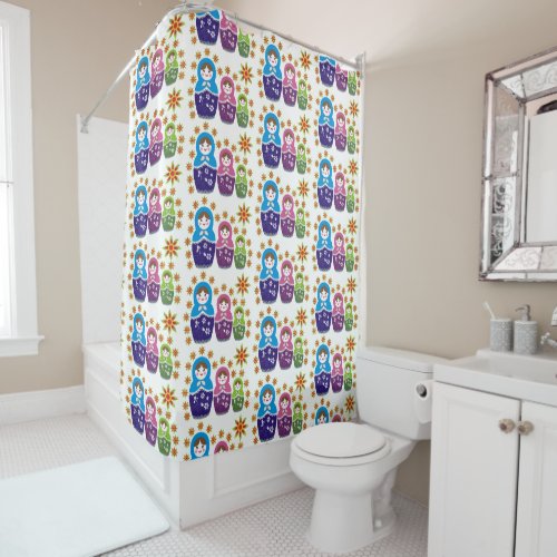 Matryoshka Russian dolls and sunflowers pattern Shower Curtain