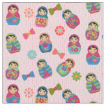Matryoshka Russian Dolls on Pink Background Fabric