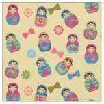 Matryoshka Russian Dolls on yellow polka dots Fabric