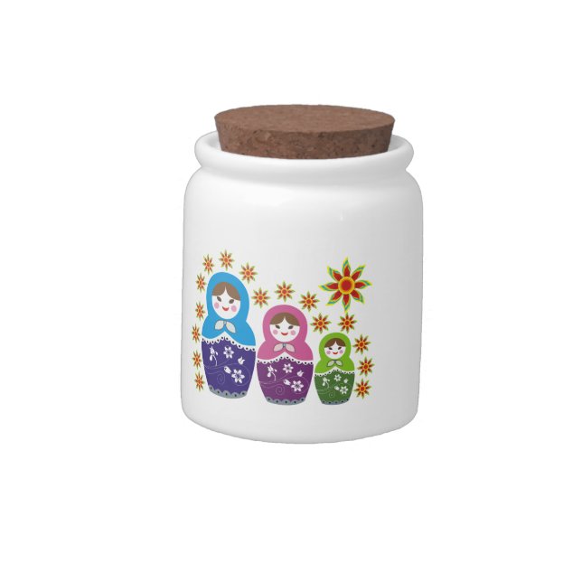 Matryoshka Russian dolls & sunflowers custom Candy Jar (Left)