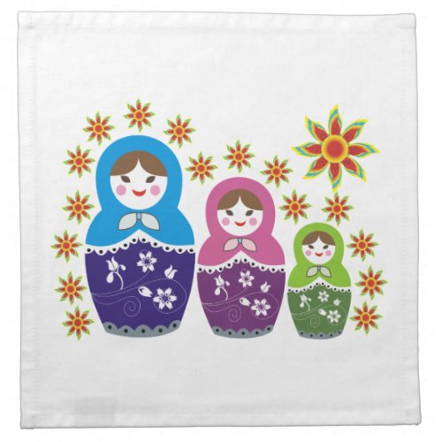 Matryoshka Russian dolls  sunflowers custom Cloth Napkin