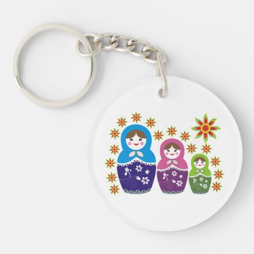 Matryoshka Russian dolls  sunflowers custom Keychain