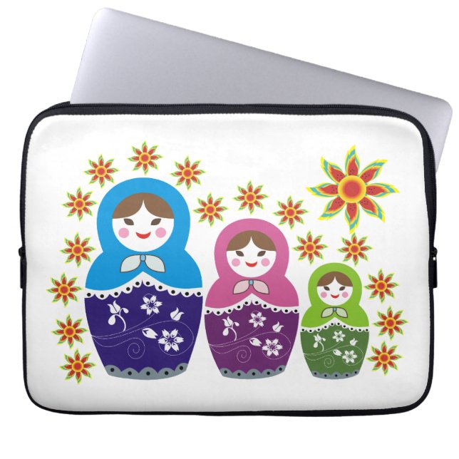 Matryoshka Russian dolls & sunflowers custom Laptop Sleeve (Front)