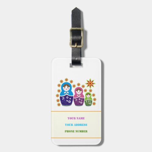 Matryoshka Russian dolls  sunflowers custom Luggage Tag