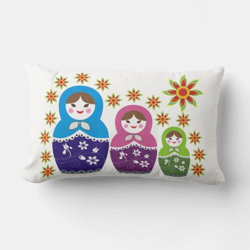 Matryoshka Russian dolls  sunflowers custom Lumbar Pillow