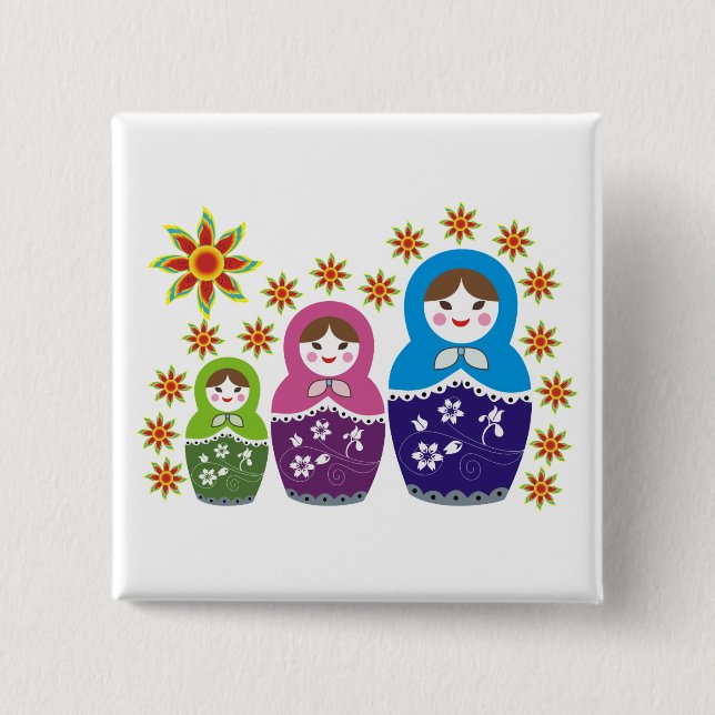 Matryoshka Russian dolls & sunflowers custom Pinback Button (Front)