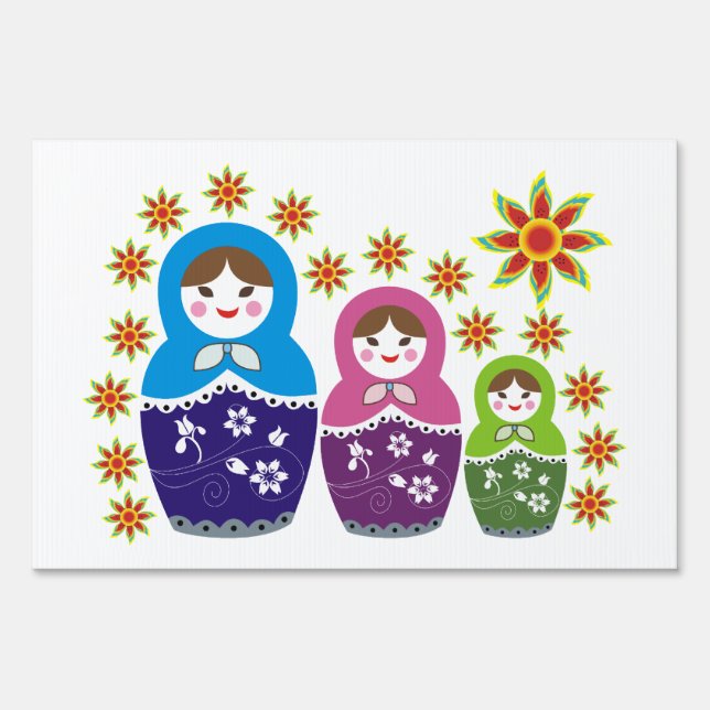 Matryoshka Russian dolls & sunflowers custom Sign (Front)