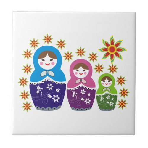 Matryoshka Russian dolls  sunflowers custom Tile