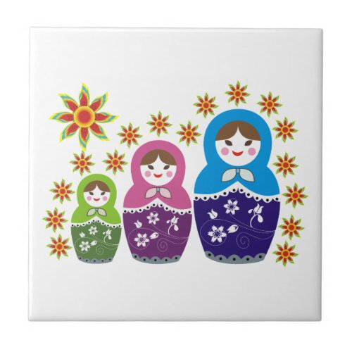 Matryoshka Russian dolls  sunflowers custom Tile