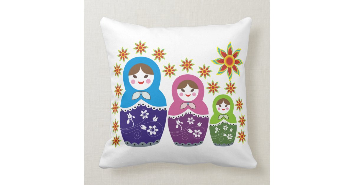 Matryoshka Russian Nesting Dolls Sunflowers Throw Pillow