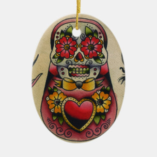 matryoshka sugar skull ceramic ornament