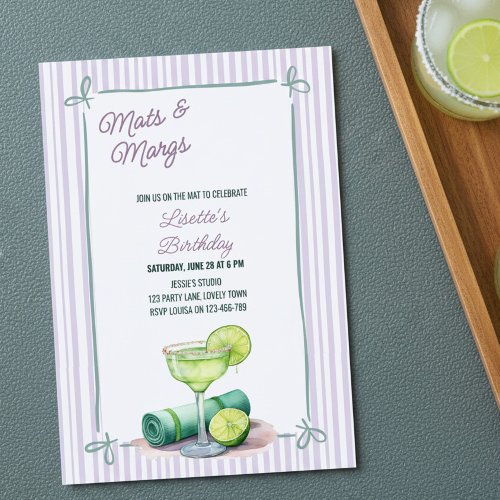 Mats and Margs Pilates Yoga Sip n Stretch Birthday Invitation