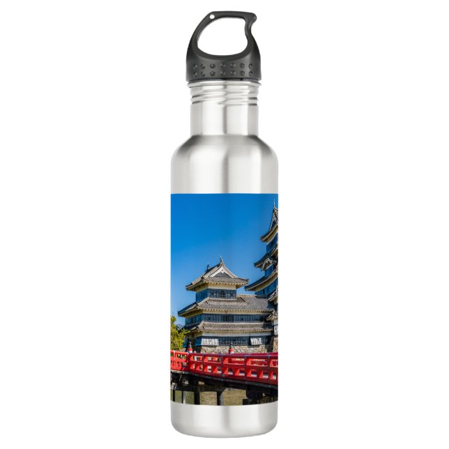Matsumoto castle and bridge stainless steel water bottle (Front)