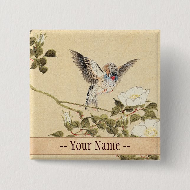 Matsumoto Keibun Bird and Flower Album Zebra Finch Button (Front)