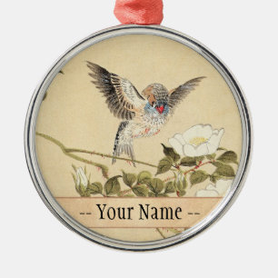Matsumoto Keibun Bird and Flower Album Zebra Finch Metal Ornament