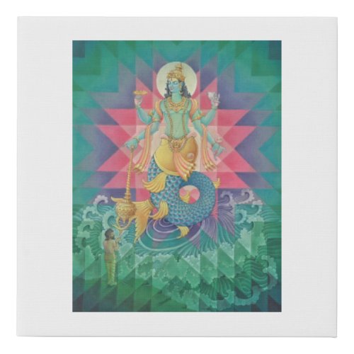 Matsya Avatar _ fish incarnation of God Vishnu Faux Canvas Print