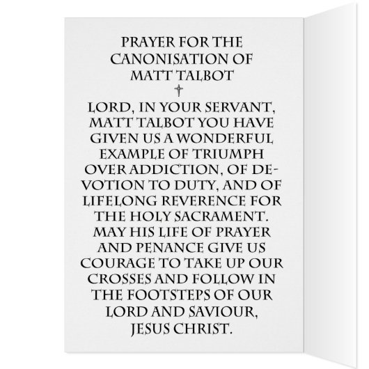 MATT TALBOT PRAYER AGAINST ADDICTION. (Inside (Left))