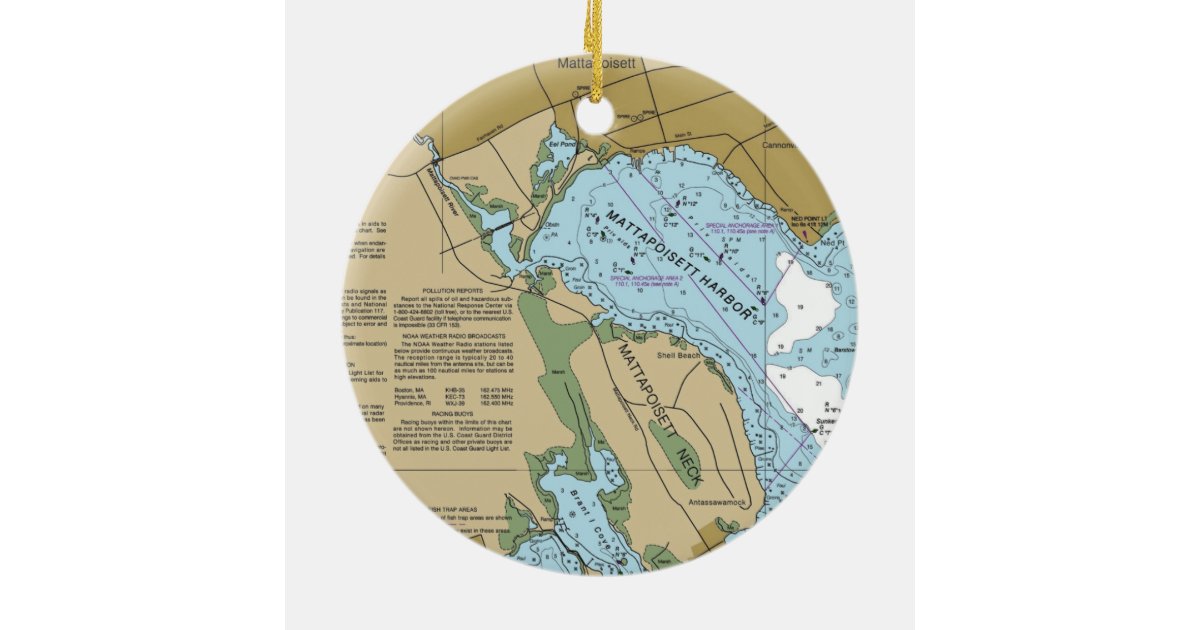 Mattapoisett MA Harbor Chart Ceramic Ornament Zazzle
