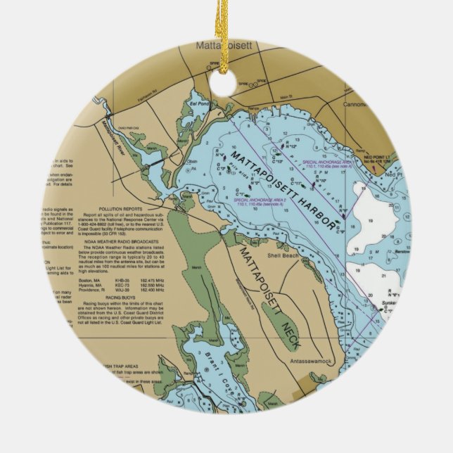 Mattapoisett MA Harbor Chart Ceramic Ornament (Back)