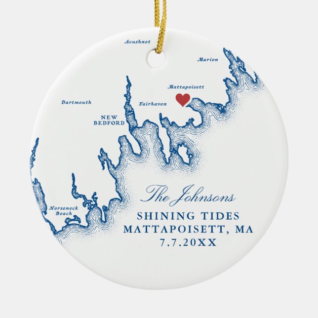 Mattapoisett MA Wedding Photo First Christmas Ceramic Ornament (Front)