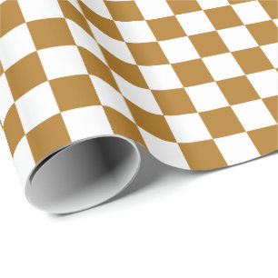 Matte Antique Gold and White Checkerboard Squares Wrapping Paper