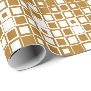 Matte Antique Gold and White Square Inside Square Wrapping Paper