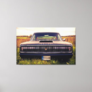 Matte Black 1966 Dodge Charger on Grass Canvas Print