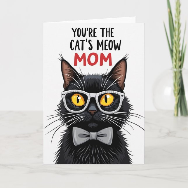 Matte Black Cat Mom Card (Front)