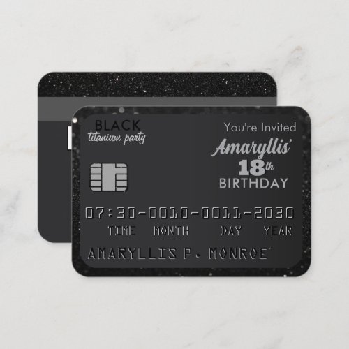 Matte Black Credit Card Birthday Invitations