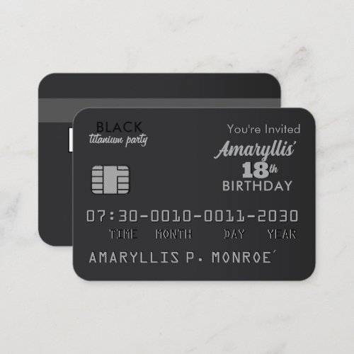 Matte Black Credit Card Birthday Invitations