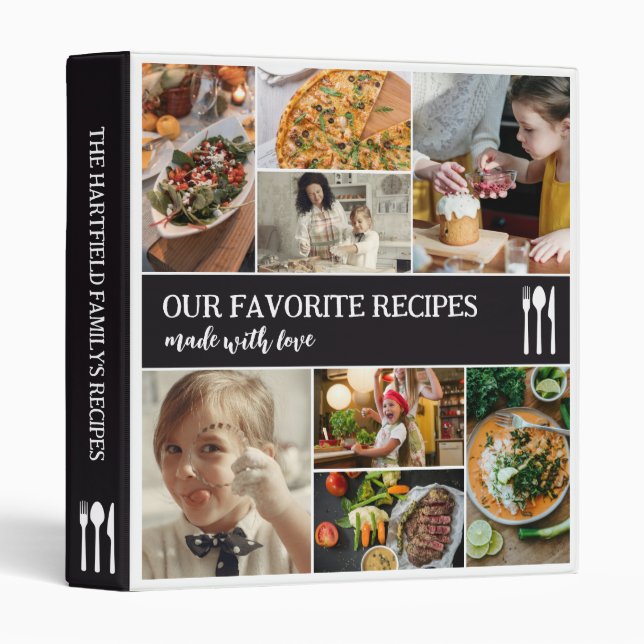 Matte Black Cutlery Photo Collage Family Recipes 3 Ring Binder (Front/Spine)