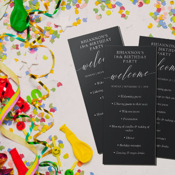 Matte Black Delicate Calligraphy Birthday Party Program by Paperpaperpaper at Zazzle