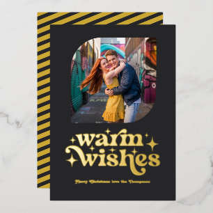 Matte Black & Gold Modern Retro Christmas Photo Foil Holiday Card