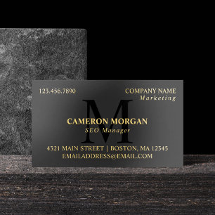 Matte Black Gold Monogrammed Professional Business Foil Business Cards